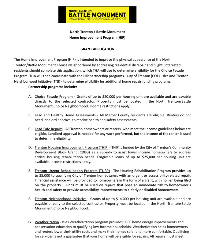 Home Improvement Program (HIP) Application and Consent Form